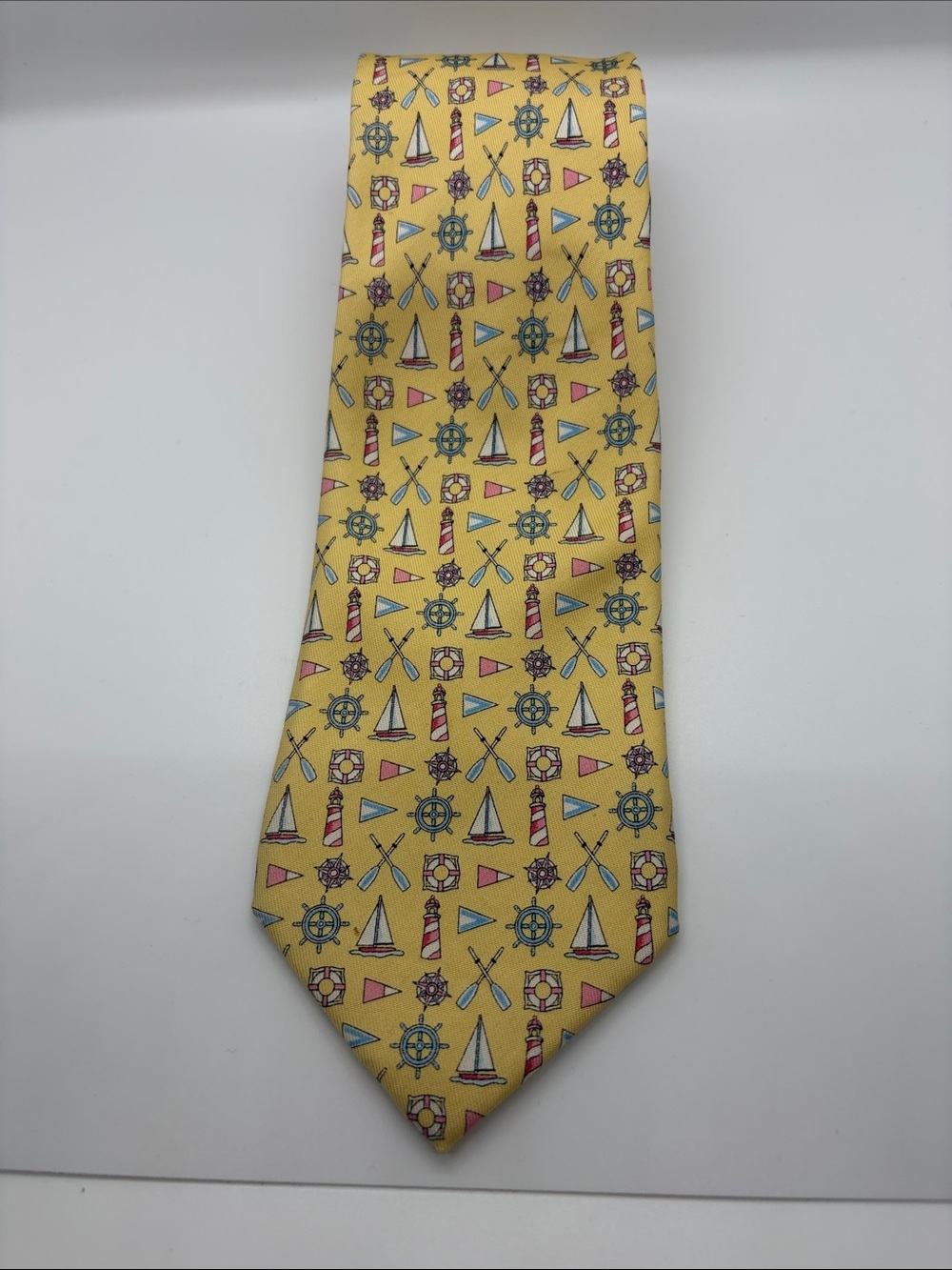 Vineyard Vibes Lighthouse, Rowing and Yellow Nautical Pattern Tie